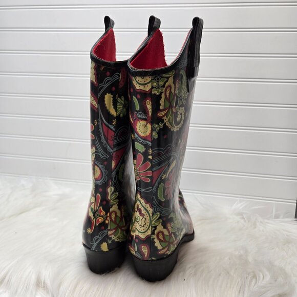 RIDE TEC Brown Paisley Floral Print Slip On Rubber Cowboy Rain Boots Sz 10 - Picture 4 of 10